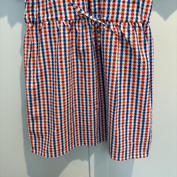 Plaid Gingham Shirt Dress Women Medium Red Blue Puff Sleeve Game Day Button Down - Picture 4 of 13